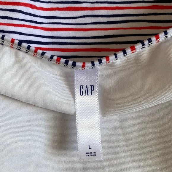 Gap Women's L One Piece Swimsuit Scoop Front Cross Back Stripe Red White Blue - Picture 6 of 9